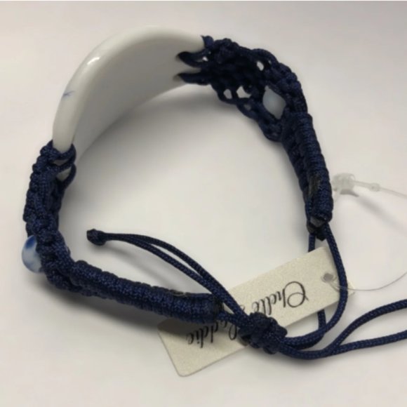 Blue Flower Adjustable Cord Porcelain Bracelet - Picture 3 of 4